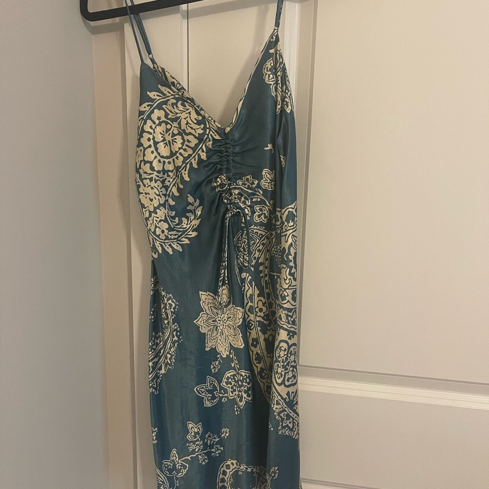 Zara Teal and Cream Floral Dress
